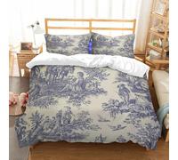 NIOYNJIS Bedding King Bedding Set - Down Duvet Cover, Soft Brush Microfiber Cover Set with 2 Pillowcases,Pattern with landscapes with old countryside and people with horses trees woman,200x228 cm