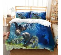 NIOYNJIS Bedding King Bedding Set - Down Duvet Cover, Soft Brush Microfiber Cover Set with 2 Pillowcases,Playful California Sea Lions Swimming in Agua Clara TEM,200x228 cm