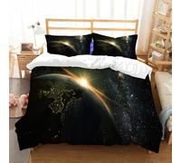 NIOYNJIS Bedding King Bedding Set - Down Duvet Cover, Soft Brush Microfiber Cover Set with 2 Pillowcases,Set of galaxy, sunrise on the planet Earth from space with stars dan,200x228 cm