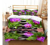 NIOYNJIS Bedding King Bedding Set - Down Duvet Cover, Soft Brush Microfiber Cover Set with 2 Pillowcases,Spa décor, zen basalt stones and orchid reflect tropical well-being in the count,200x228 cm
