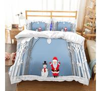 NIOYNJIS Bedding King Bedding Set - Down Duvet Cover, Soft Brush Microfiber Cover Set with 2 Pillowcases,Paper art cut and digital craft style of Santa Claus and snowman in winter seaso,200x228 cm
