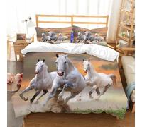 NIOYNJIS Bedding King Bedding Set - Down Duvet Cover, Soft Brush Microfiber Cover Set with 2 Pillowcases,stallion horses running on a mystical sky equestrian male background,200x228 cm