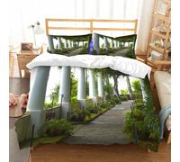 NIOYNJIS Bedding King Bedding Set - Down Duvet Cover, Soft Brush Microfiber Cover Set with 2 Pillowcases,Terrace with sea views on the island of Capri Italy flowers swirls,200x228 cm