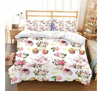 NIOYNJIS Bedding King Bedding Set - Down Duvet Cover, Soft Brush Microfiber Cover Set with 2 Pillowcases,Rose Shabby Chic Decor Vintage Teapots Flowers Leaves Cakes Lemon Print Art,200x228 cm