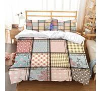NIOYNJIS Bedding King Bedding Set - Down Duvet Cover, Soft Brush Microfiber Cover Set with 2 Pillowcases,Shabby Chic, Patchwork Denim Seam Stitches Square Tile Stampa Digitale,200x228 cm