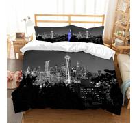NIOYNJIS Bedding King Bedding Set - Down Duvet Cover, Soft Brush Microfiber Cover Set with 2 Pillowcases,Seattle at night,200x228 cm