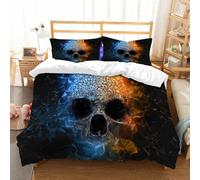 NIOYNJIS Bedding King Bedding Set - Down Duvet Cover, Soft Brush Microfiber Cover Set with 2 Pillowcases,Skull breaking and disintegrating into blue and orange glowing crystals - 3D Ill,200x228 cm