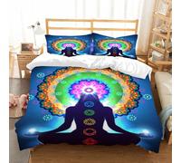 NIOYNJIS Bedding King Bedding Set - Down Duvet Cover, Soft Brush Microfiber Cover Set with 2 Pillowcases,Silhouette Meditation chakra vertical and light,200x228 cm