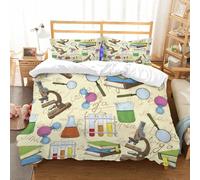 NIOYNJIS Bedding King Bedding Set - Down Duvet Cover, Soft Brush Microfiber Cover Set with 2 Pillowcases,Science education sketch seamless background with book equation loupe illustrati,200x228 cm