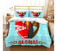NIOYNJIS Bedding King Bedding Set - Down Duvet Cover, Soft Brush Microfiber Cover Set with 2 Pillowcases,Surf, Illustration of modern Aloha surfboards with Hibiscus Tribal Flame Extrem,200x228 cm