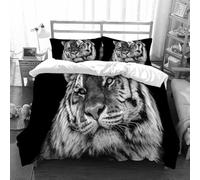 NIOYNJIS Bedding King Bedding Set - Down Duvet Cover, Soft Brush Microfiber Cover Set with 2 Pillowcases,Tiger, close up photo of a wild feline beast with an intense look of a hunter's,200x228 cm