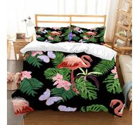 NIOYNJIS Bedding King Bedding Set - Down Duvet Cover, Soft Brush Microfiber Cover Set with 2 Pillowcases,Seamless vector pattern with pink flamingo tropical leaves orchids and butterfli,200x228 cm