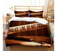 NIOYNJIS Bedding King Bedding Set - Down Duvet Cover, Soft Brush Microfiber Cover Set with 2 Pillowcases,Scene of murder, security warning tape on a crime scene, weapon,200x228 cm