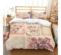 NIOYNJIS Bedding King Bedding Set - Down Duvet Cover, Soft Brush Microfiber Cover Set with 2 Pillowcases,Shabby Chic, Grandmother's Mother's Day Vintage Themed Lace Cage Cups Flowers, Y,200x228 cm
