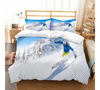 NIOYNJIS Bedding King Bedding Set - Down Duvet Cover, Soft Brush Microfiber Cover Set with 2 Pillowcases,Skier Skiing Downhill in High Mountains Extreme Winter Sports Hobbies Activity,200x228 cm