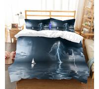 NIOYNJIS Bedding King Bedding Set - Down Duvet Cover, Soft Brush Microfiber Cover Set with 2 Pillowcases,Sailboat set, yacht at sea approaching a thunderstorm with rain and lightning,200x228 cm