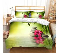 NIOYNJIS Bedding King Bedding Set - Down Duvet Cover, Soft Brush Microfiber Cover Set with 2 Pillowcases,Spa decoration, stones Bamboo leaves in the water pool Meditation,200x228 cm