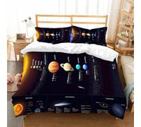 NIOYNJIS Bedding King Bedding Set - Down Duvet Cover, Soft Brush Microfiber Cover Set with 2 Pillowcases,Space Collection, Detailed Solar System with Scientific Information Jupiter Satu,200x228 cm