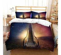 NIOYNJIS Bedding King Bedding Set - Down Duvet Cover, Soft Brush Microfiber Cover Set with 2 Pillowcases,Surrealistic,Escalator Up to Space Galaxy Starry Sky Heaven Planetary Road Theme,200x228 cm