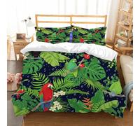 NIOYNJIS Bedding King Bedding Set - Down Duvet Cover, Soft Brush Microfiber Cover Set with 2 Pillowcases,Seamless pattern with tropical birds leaves and falling rain drops on dark backg,200x228 cm