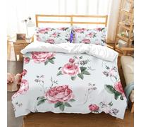 NIOYNJIS Bedding King Bedding Set - Down Duvet Cover, Soft Brush Microfiber Cover Set with 2 Pillowcases,Rose, Blooming English Rose Watercolor Style Garden Shabby Chic Wild Flowers,200x228 cm