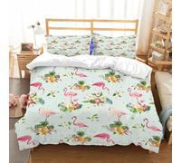 NIOYNJIS Bedding King Bedding Set - Down Duvet Cover, Soft Brush Microfiber Cover Set with 2 Pillowcases,Seamless flamingo bird pattern,200x228 cm
