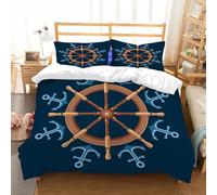 NIOYNJIS Bedding King Bedding Set - Down Duvet Cover, Soft Brush Microfiber Cover Set with 2 Pillowcases,Steering wheel of the ship and anchors. Vector image on dark blue background.,200x228 cm