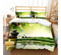 NIOYNJIS Bedding King Bedding Set - Down Duvet Cover, Soft Brush Microfiber Cover Set with 2 Pillowcases,Spa, meditation and zen Photo of bamboo stems Candle and basalt stones Theraphy,200x228 cm