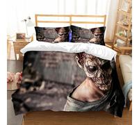 NIOYNJIS Bedding King Bedding Set - Down Duvet Cover, Soft Brush Microfiber Cover Set with 2 Pillowcases,scary zombie closeup on dark background in Halloween makeup,200x228 cm