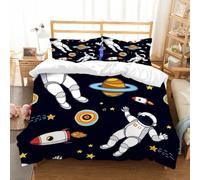 NIOYNJIS Bedding King Bedding Set - Down Duvet Cover, Soft Brush Microfiber Cover Set with 2 Pillowcases,Pattern with astronauts and planets,200x228 cm