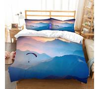 NIOYNJIS Bedding King Bedding Set - Down Duvet Cover, Soft Brush Microfiber Cover Set with 2 Pillowcases,Silhouette of paraglide flying over the high mountains in a light of sunrise. Uk,200x228 cm