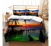 NIOYNJIS Bedding King Bedding Set - Down Duvet Cover, Soft Brush Microfiber Cover Set with 2 Pillowcases,Stunning sunset with palm trees reflecting on the swimming pool in Koh Chang a p,200x228 cm