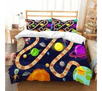 NIOYNJIS Bedding King Bedding Set - Down Duvet Cover, Soft Brush Microfiber Cover Set with 2 Pillowcases,Space board game vector illustration. Rockets UFO and Aliens in space board game,200x228 cm
