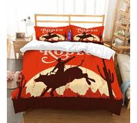 NIOYNJIS Bedding King Bedding Set - Down Duvet Cover, Soft Brush Microfiber Cover Set with 2 Pillowcases,Rodeo cowboy riding bull on a wooden sign vector,200x228 cm