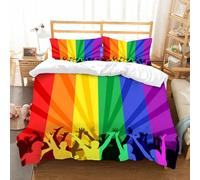 NIOYNJIS Bedding King Bedding Set - Down Duvet Cover, Soft Brush Microfiber Cover Set with 2 Pillowcases,Pride Decorations,People Celebrating International Day for LGBT Community Colorf,200x228 cm