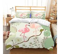 NIOYNJIS Bedding King Bedding Set - Down Duvet Cover, Soft Brush Microfiber Cover Set with 2 Pillowcases,Peacock, blooming floral background with flamingo on branch, light green pink sa,200x228 cm