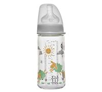 nip 35064 Wide-Neck Glass Baby Bottle with Silicone Teat, Group 0+ Milk, 240 ml