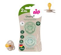 nip Cherry Dummies, Pack of 2, Flat Teat in Cherry Shape, Natural Rubber, Breastfeeding-Friendly, BPA-Free, Sustainable, 6 Months +, Teething Friendly, Proven and Popular
