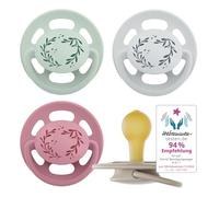 nip - Cherry Green | 0-6 months | 4-pack | Stylish-friendly, tooth-friendly baby pacifier Durable pacifier made from natural raw materials, red/grey