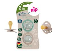 NIP Cherry Night 6 + Round Dummy Luminous Dummy, Cherry Night 6-36 Months, Button Glows Long Lasting in the Dark, Skin-Friendly, Sustainable, Pack of 2 Unisex Babies