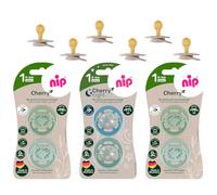 nip® Eco Dummy Cherry Green Soother Size 1 from Birth, Multi-Pack for Girls, Pack of 6, 94% Renewable raw Materials