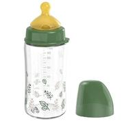 nip Wide Mouth Baby Bottle with Valve for Optimal Air Inflow and Two Natural Rubber Teats Breastfeeding Friendly Baby Bottle Made of Shatterproof Glass Size S & M, 240 ml, Green