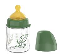 nip Wide Mouth Baby Bottle with Valve for Optimal Air Inflow and Two Natural Rubber Teats Breastfeeding Friendly Baby Bottle Made of Shatterproof Glass Size S 120 ml Green