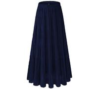 NiPaMi Women's Chiffon White Flowy Maxi Skirt Boho Summer Elastic Waisted Pleated A Line Long Skirts for Women 2024, Evening Blue, S