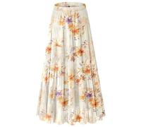 NiPaMi Women's Chiffon White Flowy Maxi Skirts Boho Summer Elastic Waisted Pleated A Line Long Skirt for Women 2026, Apricot Purple Flowers-114, L