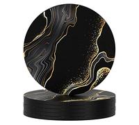 Nipichsha Coasters for Drinks, Set of 6 Cute Absorbent Rubber Drink Coasters for Cup with Non Slip Backing, Kitchen Home Decor Housewarming Gift, Round 4 in, Luxury Black Marble