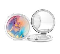 Nipichsha Compact Mirror, Pocket Travel Makeup Mirror, 2 - Sided 2X / 1X Magnification, Small Folding Portable Handhelds, 2.75 in Silver, Purple Gilt Marble