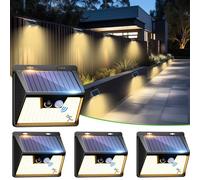 nipify Solar Lights Outdoor Motion Sensor, 4 Pack 140LED 3 Modes IP65 Waterproof Durable Solar Powered Wall Lights for Outside Garden Fence Yard Garage, Warm White