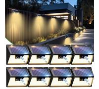nipify Solar Lights Outdoor Motion Sensor, 8 Pack 140LED 3 Modes IP65 Waterproof Durable Solar Powered Wall Lights for Outside Garden Fence Yard Garage, Warm White