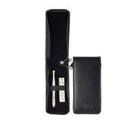 nippes Solingen 2-Piece Manicure Set with Nail Clippers and Tweezers in Professional Quality Stainless Steel Premium Leather Case Made of Vegetable Tanned Goat Leather Black Flight Safe